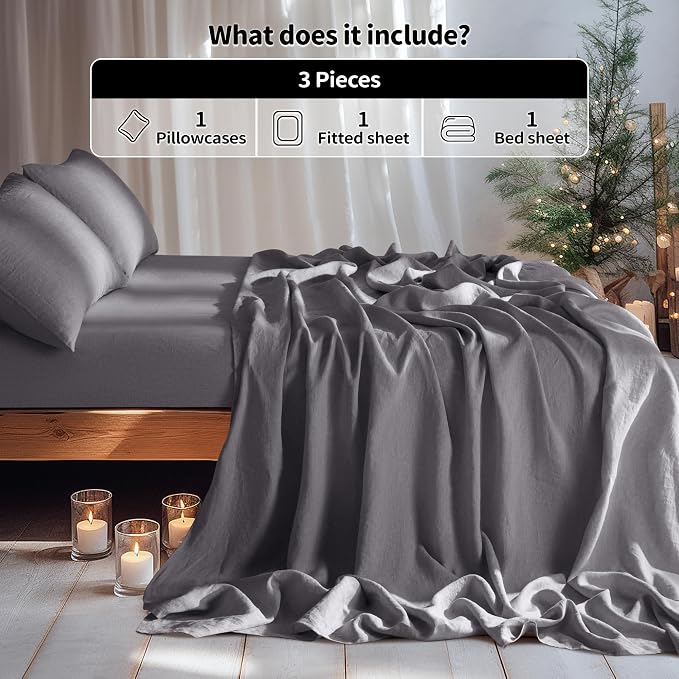 LBRO2M 100% Pure Linen Sheet Set Deep Pocket Up to 16" Bed Sheets Sets - Image 2
