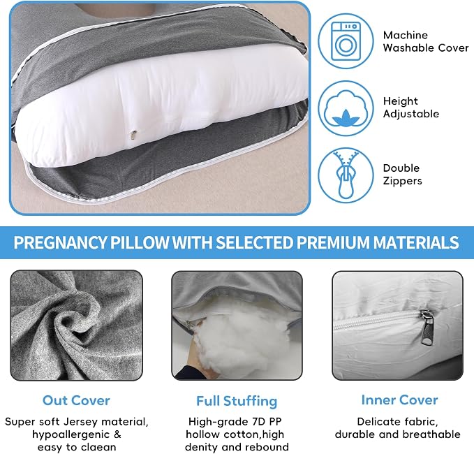 U-Shaped Pregnancy Pillow for Sleeping, Full Body Support for Back, HIPS & - Image 5