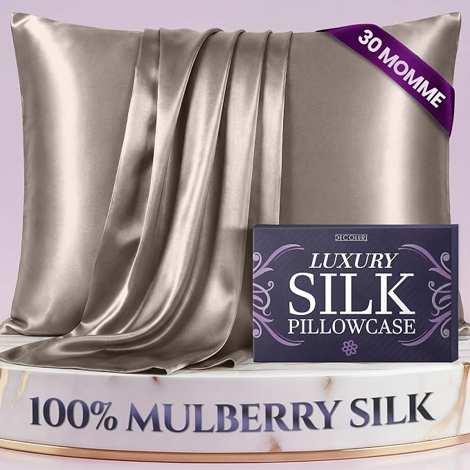 DECOLURE 100% Pure Mulberry Silk Pillow Case Queen Size – Highest Grade 30 by DECOLURE