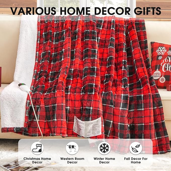 OCTROT Red Christmas Heated Blanket Electric Throw 50X60, Heating Throw Gift - Image 7