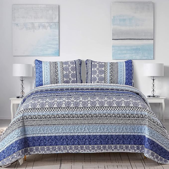 WONGS BEDDING Boho Quilt Set King Size, Lightweight Bedspread Coverlet Bedding by WONGSBEDDING