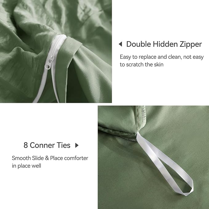 JELLYMONI Dark Green Duvet Cover Full Size, Soft Breathable Seersucker Duvet - Image 5