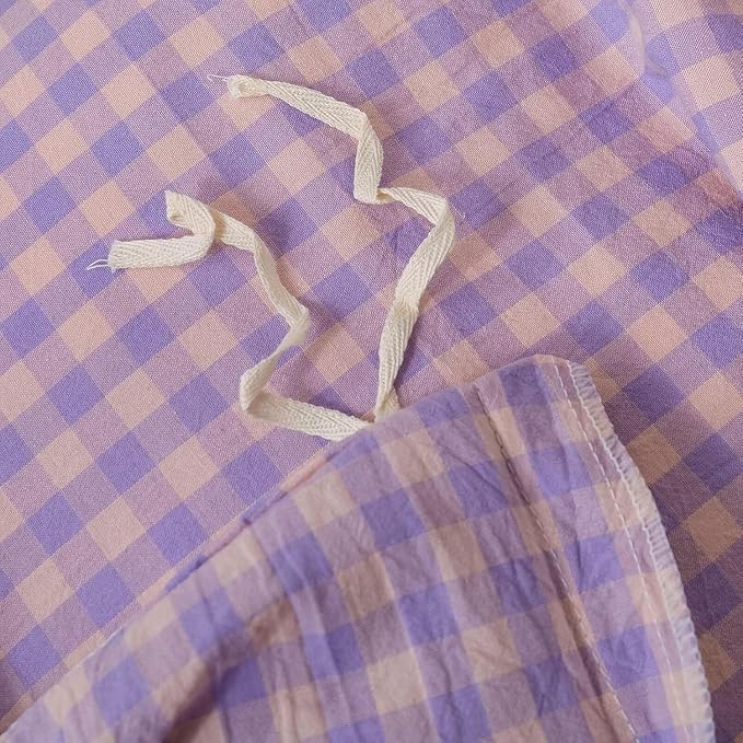 mixinni Purple Gingham Grid Duvet Cover King, 100% Washed Cotton Modern - Image 7