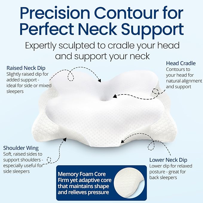 Cervical Neck Pillow for Sleeping, Ergonomic Contour Soft Non Collapsing Memory - Image 5