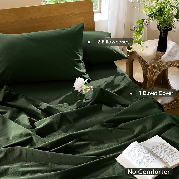 MooMee Bedding Duvet Cover Set 100% Washed Cotton Linen Like Textured - Image 2