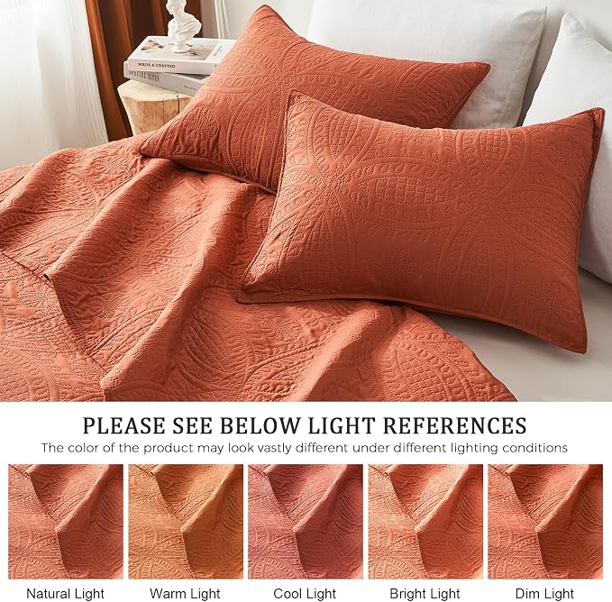 akkialla Twin Quilt Bedding Set, Burnt Orange Ultrasonic Quilt Set, Lightweight - Image 5