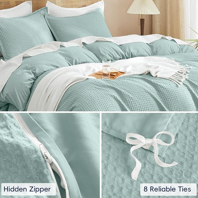 PHF Waffle Weave Duvet Cover Set Queen Size, No Snagging Ultra Soft Luxury - Image 5