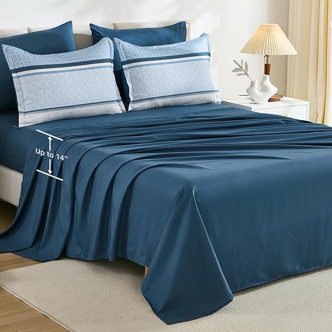 WONGS BEDDING Navy Blue King Comforter Set 7 Pieces, Boho Striped Bed in a Bag - Image 5