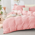 HYMOKEGE Pink/Ivory Duvet Cover Queen Size, Ultra Soft 3-Piece Seersucker Duvet by HYMOKEGE