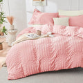 HYMOKEGE Pink/Ivory Duvet Cover Full Size, Ultra Soft 3-Piece Seersucker Duvet by HYMOKEGE