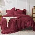 JOLLYVOGUE King Size Comforter Set, 3 Pieces Burgundy Seersucker Comforters by JOLLYVOGUE