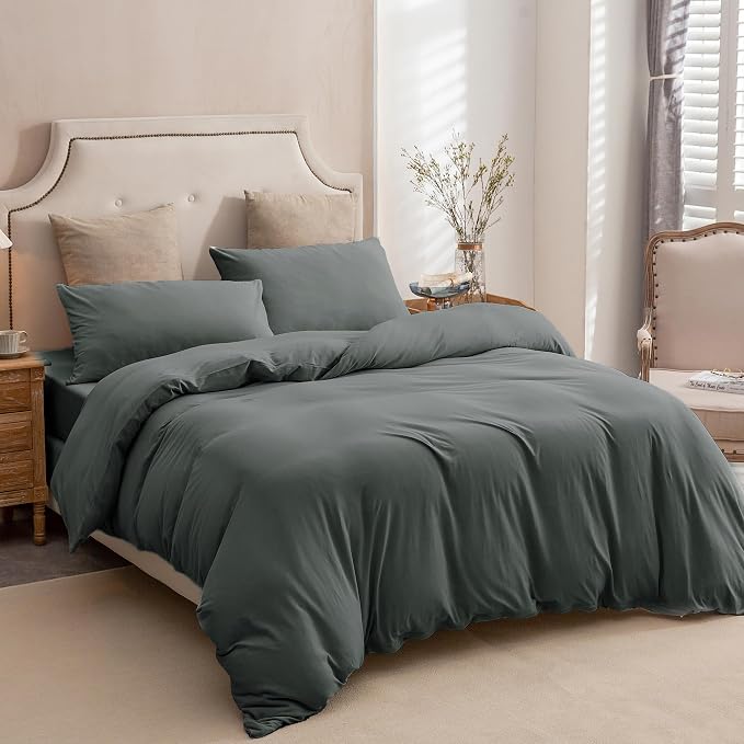 PURE ERA Jersey Knit Duvet Cover Set 100% T-Shirt Cotton Super Soft Comfy 3pc - Image 5