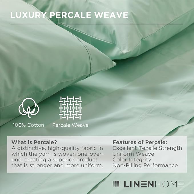 Linen Home 100% Cotton Percale 1 Flat Sheet, Full Size - Image 2