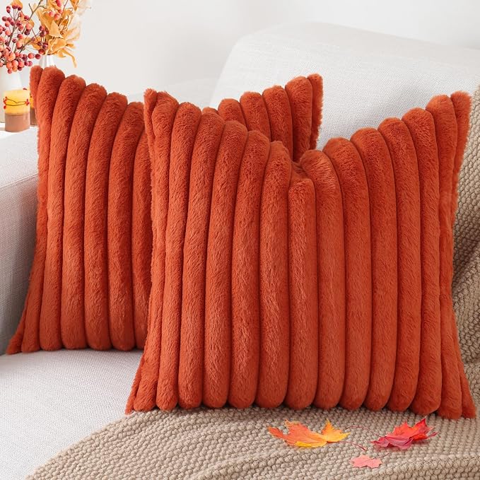 Pallene Faux Fur Plush Fall Throw Pillow Covers 26x26 Set of 2, Luxury Soft by PALLENE