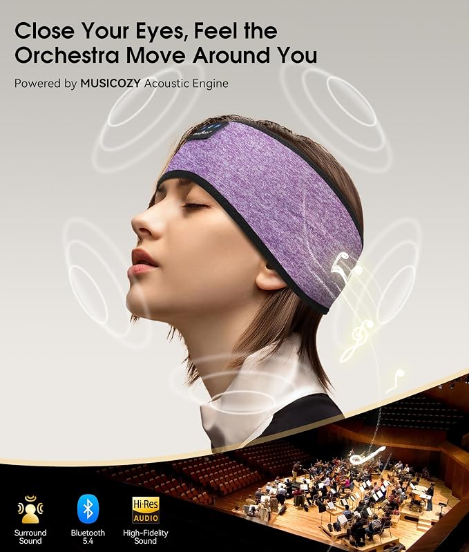 MUSICOZY Sleep Headphones Bluetooth 5.4 Headband, Wireless Earphones Music - Image 4