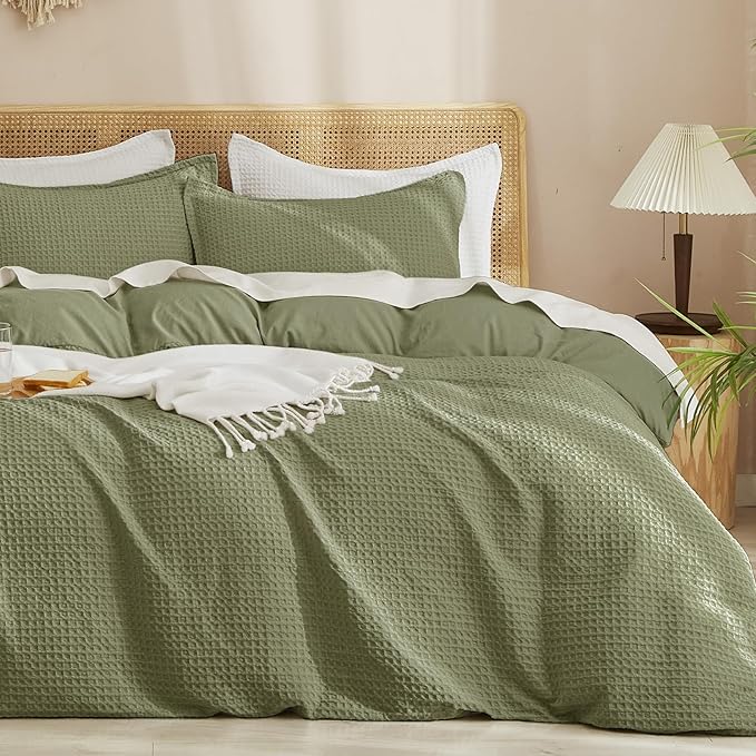 PHF Waffle Weave Duvet Cover Set Queen Size, No Snagging Ultra Soft Luxury by PHF