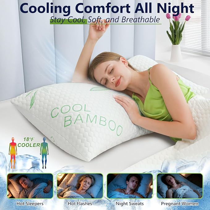 Shredded Memory Foam Pillows, Cooling Pillows King Size Set of 2 Adjustable - Image 2