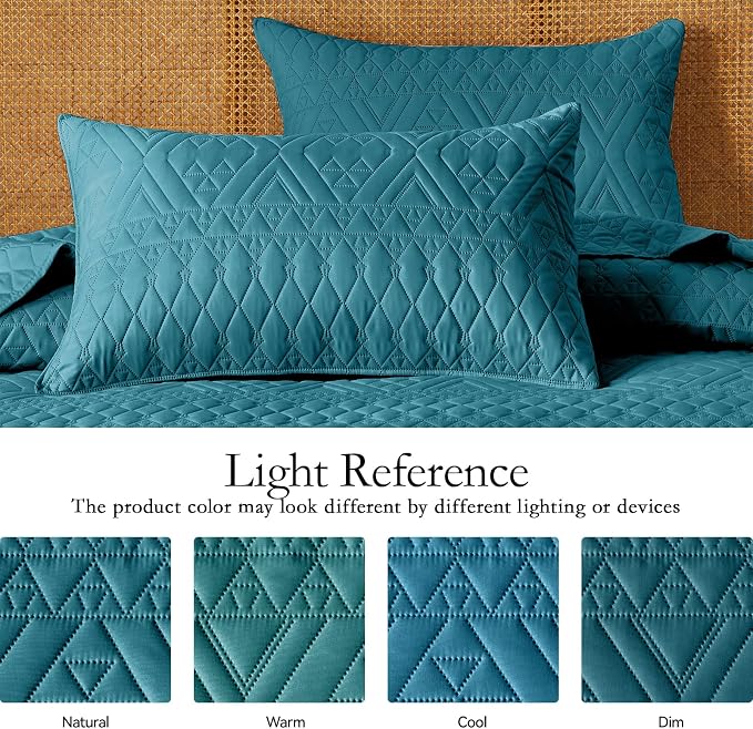akkialla Full/Queen Quilt Set, Teal Lightweight Microfiber Bedspread Coverlet - Image 5