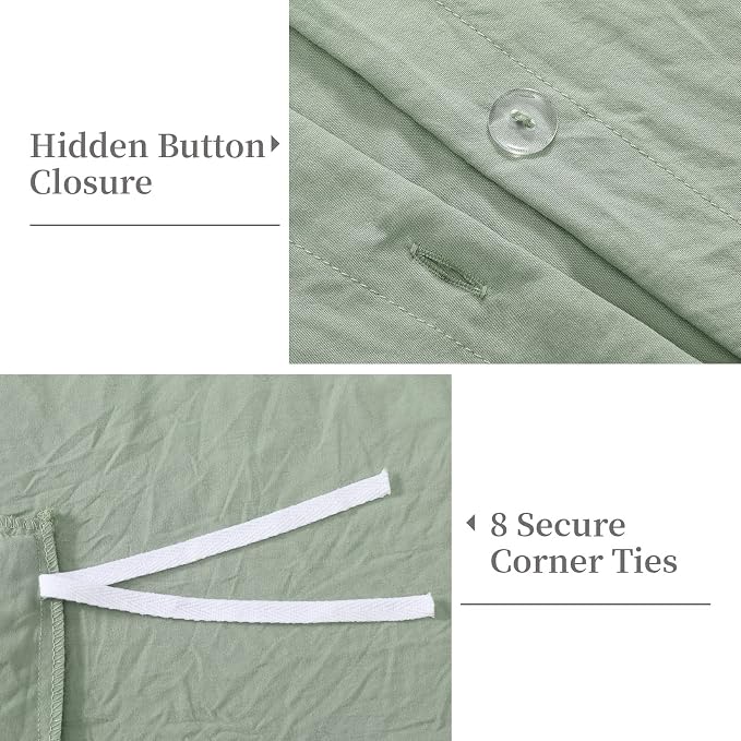Ruffle Duvet Cover Queen Size, Sage Green, 90x90 in - Image 4