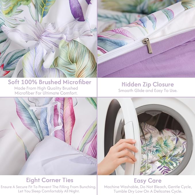 LONAVA Queen Botaincal 3 Pcs Duvet Cover Set, Breathable Soft Microfiber - Image 7