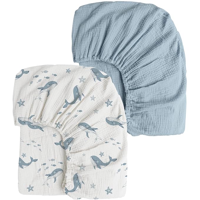Konssy Muslin Crib Sheets 2 PCS, 100% Cotton Baby Crib Sheets by Konssy