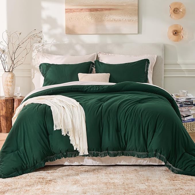 Andency Comforter Oversized King Dark Green 120x98, 3 Pieces Boho Winter - Image 2