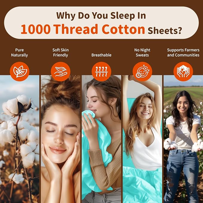 LBRO2M 1000 Thread Count 100% Egyptian Cotton Sheets Set Twin XL, 3 Piece Sets - Image 4
