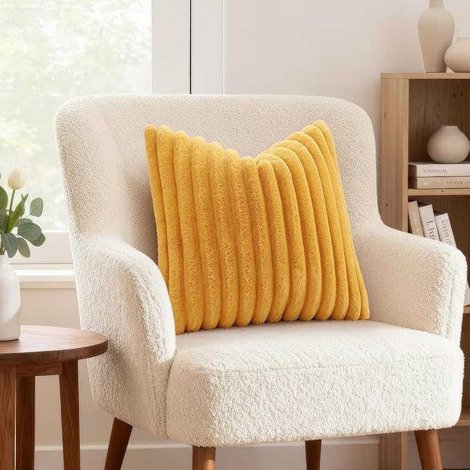 decorUhome Summer Cozy Faux Fur Throw Pillow Covers 22x22 Set of 2 Decorative - Image 4