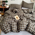 PinkMemory Brown Blue Gingham Buffalo Plaid Duvet Cover King 100% Washed Cotton by PinkMemory