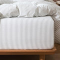 MooMee Stripes Fitted Bottom Sheet Only 100% Washed Cotton Linen Like Textured by MOOMEE