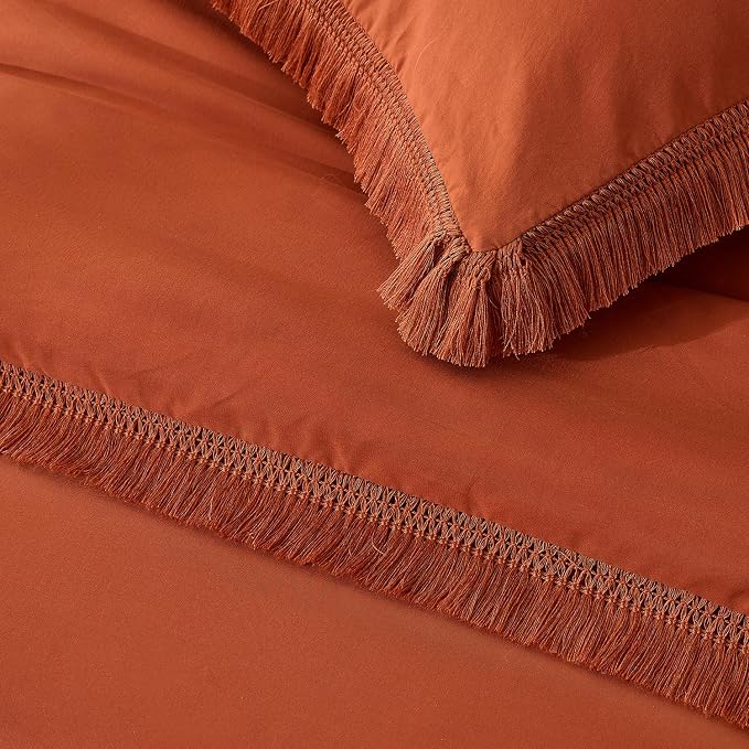 Andency Queen Comforter Set Burnt Orange, 3 Pieces Boho Terracotta Fall Tassel - Image 7