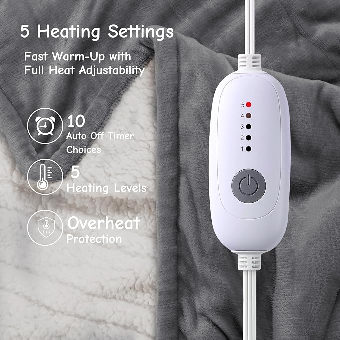 Electric Blanket Full Size 72"x84", Ultra-Soft Flannel Sherpa - Image 2