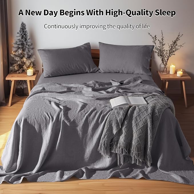LBRO2M 100% Pure Linen Sheet Set Deep Pocket Up to 16" Bed Sheets Sets - Image 2