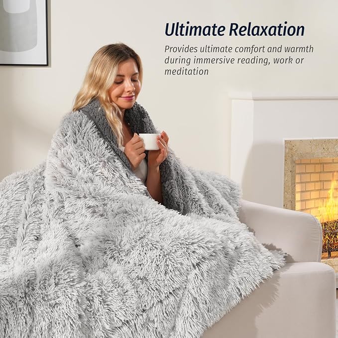 Wemore Shaggy Long Fur Faux Fur Weighted Blanket, Cozy and Plush Sherpa Long - Image 3