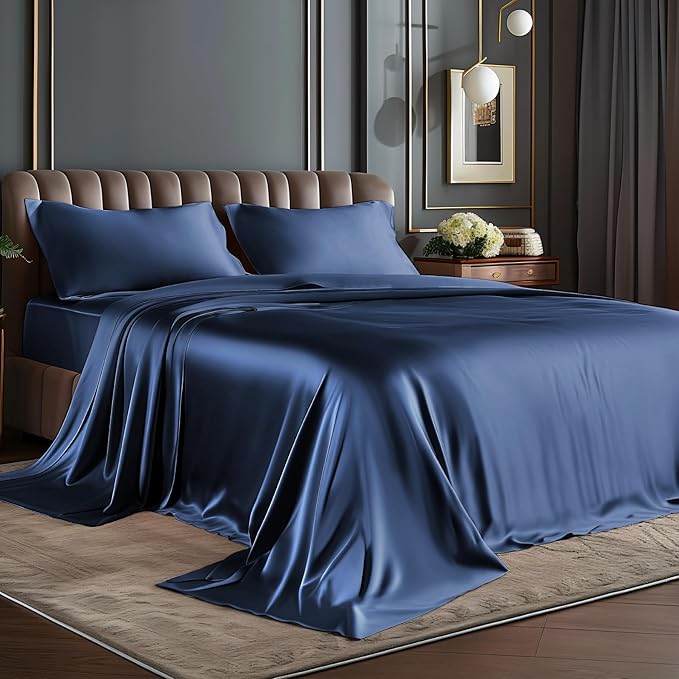 BEDELITE Satin Sheets Twin Size Bed Set, Luxury Soft Navy Silky Sheets by BEDELITE