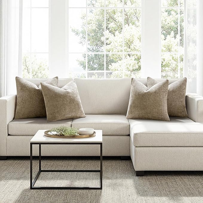 MIULEE Pack of 4 Couch Throw Pillow Covers 20x20 Inch Khaki Soft Decorative - Image 4