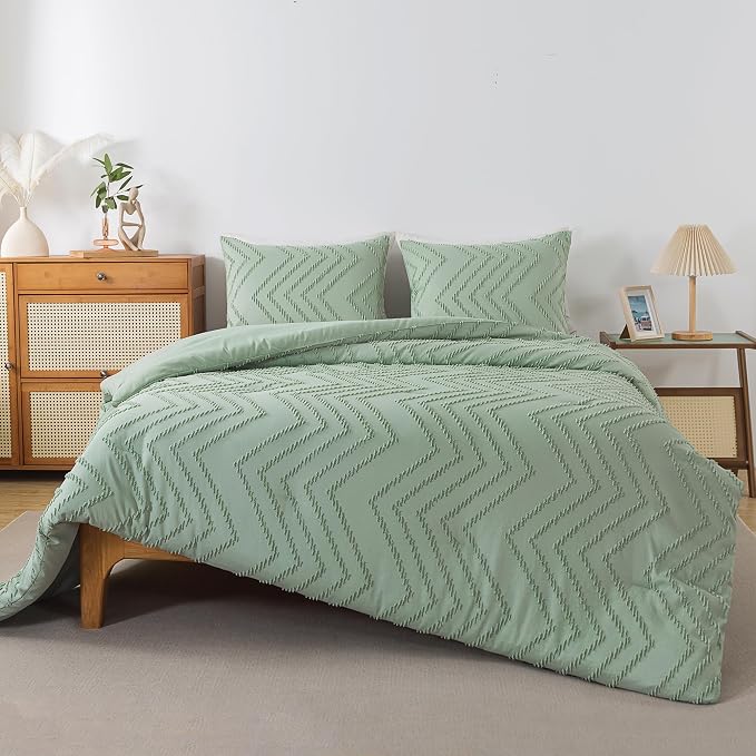Andency Sage Green King Comforter Set, Boho Soft Fluffy Warm Lightweight - Image 2