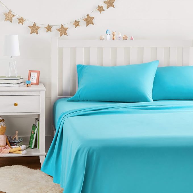 Amazon Basics Kid's Breathable Soft Microfiber 4-Piece Sheet Set, Bright Aqua by AmazonBasics