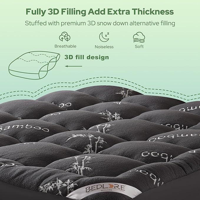 BEDLORE Twin Mattress Topper Viscose Derived from Bamboo, Thick Pillow Top - Image 5
