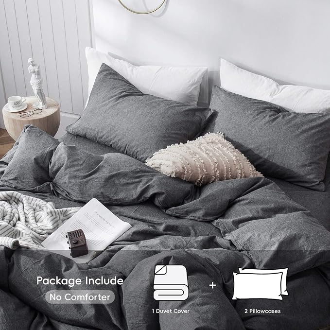 MooMee Bedding Duvet Cover Set 100% Washed Cotton Linen Like Textured - Image 2