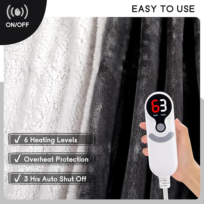 Heated Blanket Electric Throw Size 50''x60'' - Image 3