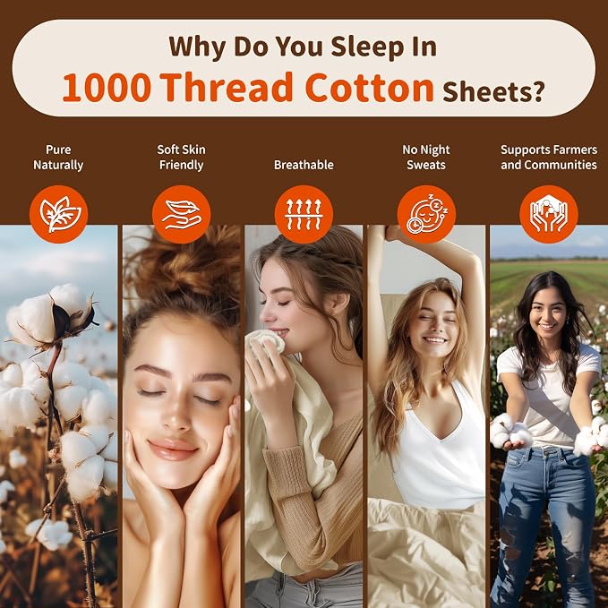 LBRO2M 1000 Thread Count 100% Egyptian Cotton Sheets Set Twin, 3 Piece Sets Bed - Image 4