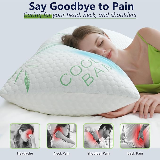 Cooling Pillows, Shredded Memory Foam Pillows King Size Set of 2 Adjustable - Image 6