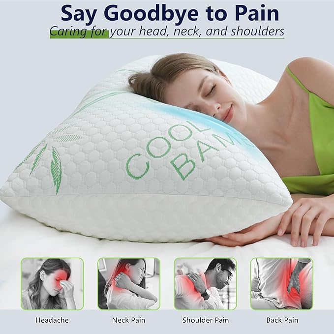 Cooling Pillows, Shredded Memory Foam Pillows Standard Size Set of 2 Adjustable - Image 6