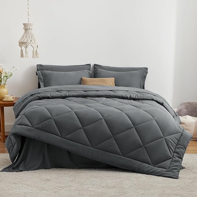 Love's cabin Oversized Queen Comforter Set Dark Grey, 7 Pieces Bed in a Bag - Image 2