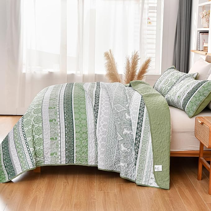 WONGS BEDDING Boho Quilt Set King Size, Lightweight Bedspread Coverlet Bedding - Image 4