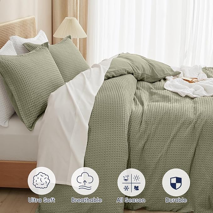 PHF Waffle Duvet Cover Set Queen Size, No Snagging Ultra Soft Luxury Textured - Image 4