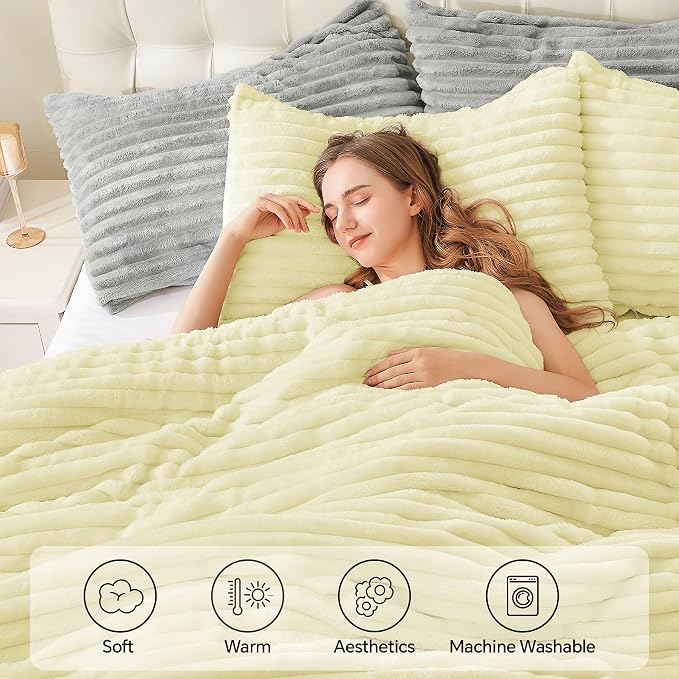 BEDELITE Fleece King Comforter Set -Super Soft & Warm Fluffy Transparent Yellow - Image 3