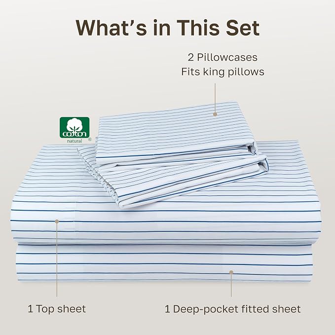 California Design Den Printed Striped Bed Sheets King Size Set - Image 4
