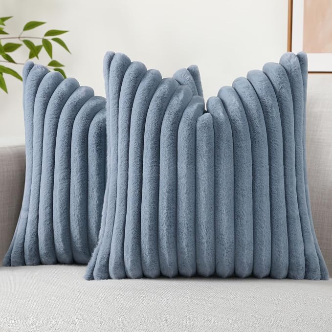 decorUhome Cozy Faux Fur Throw Pillow Covers 18x18 Set of 2 Decorative Soft by decorUhome